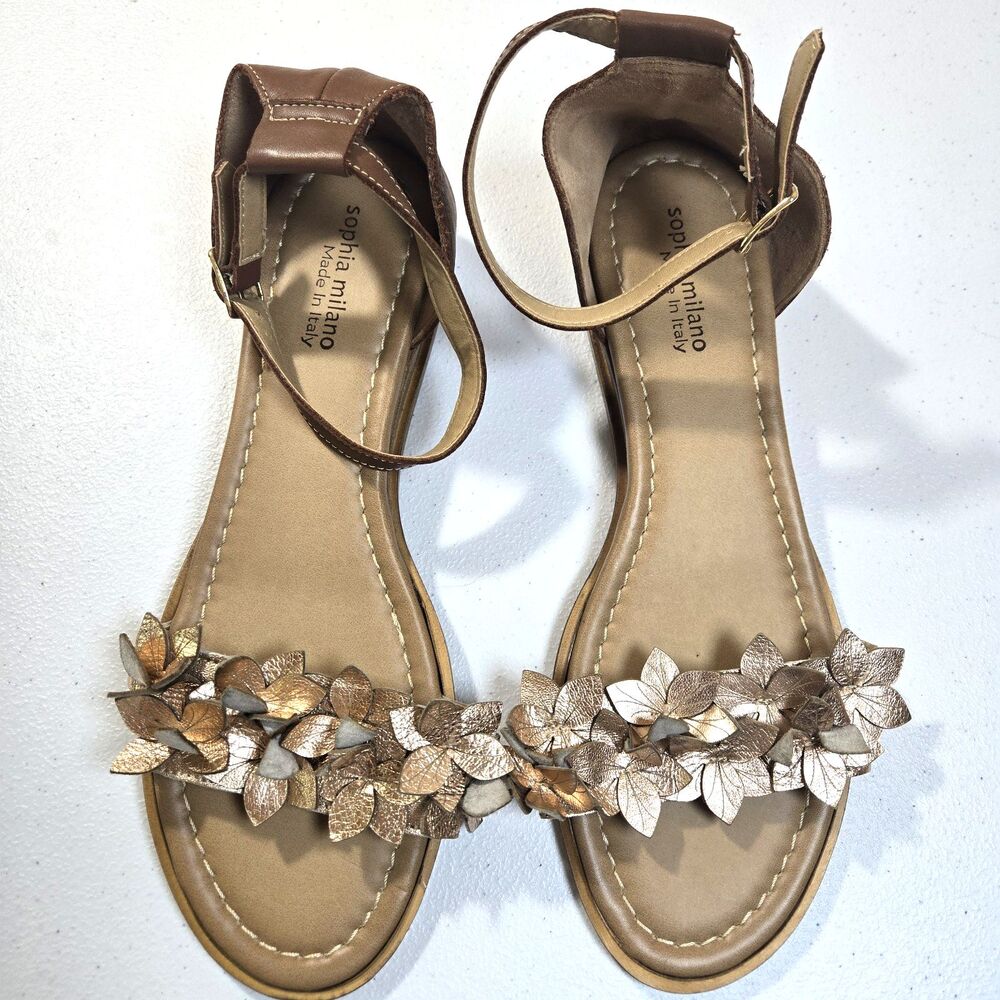 NWOT Sophia Milano Womens Ankle Strap Sandals Genuine Leather Floral Strap SZ 11